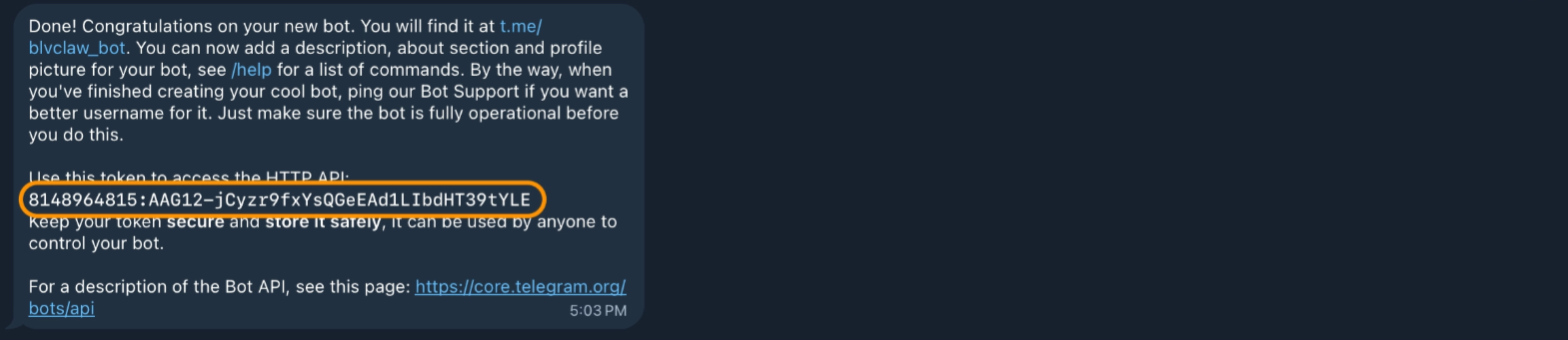 Copy Telegram Bot Token