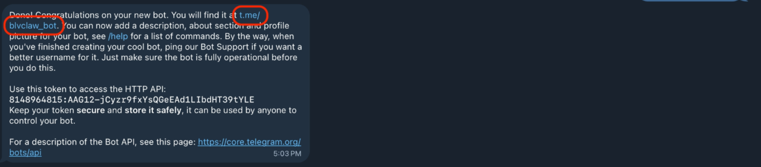 Open bot link in Telegram