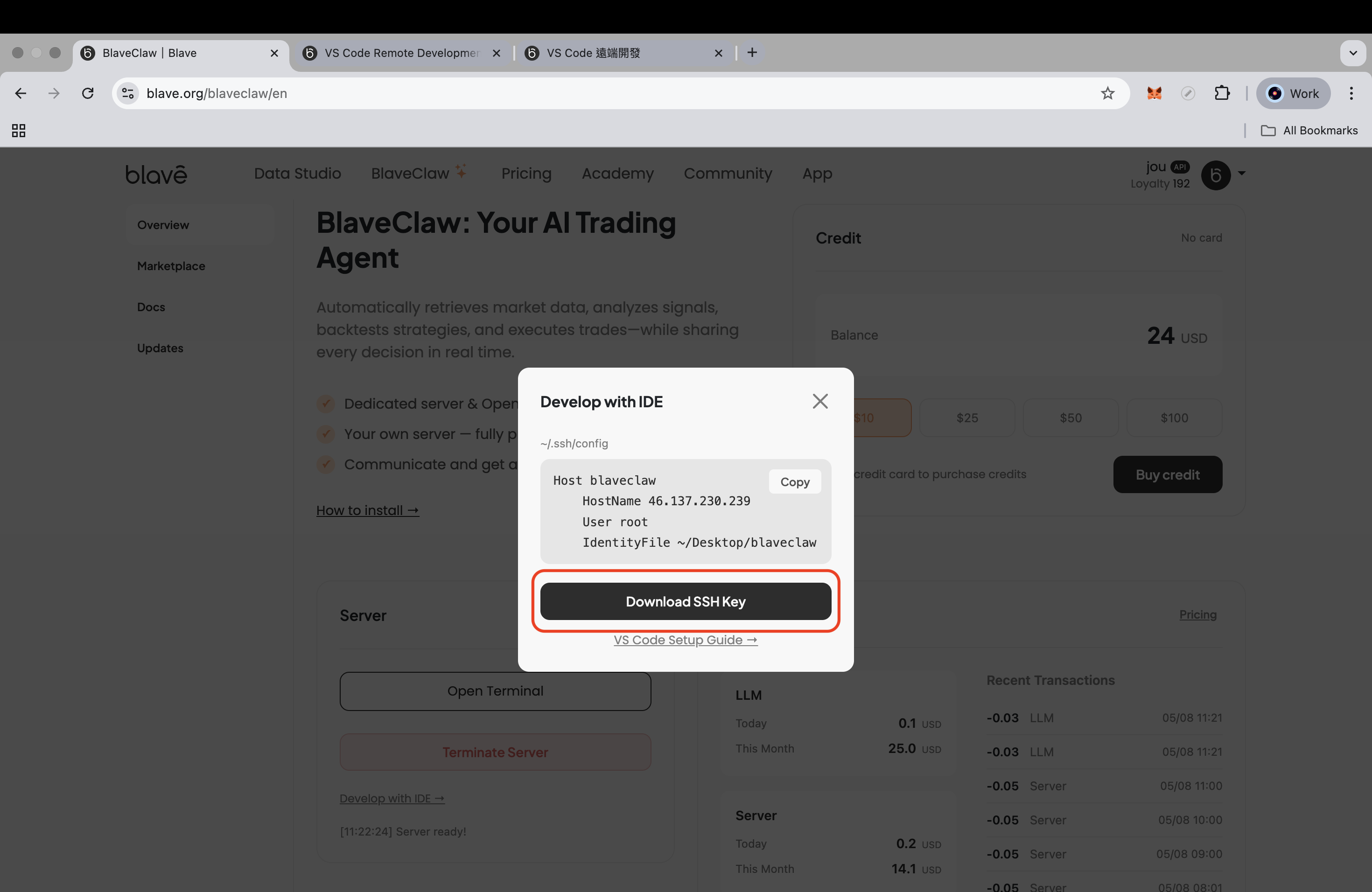 Develop with IDE modal