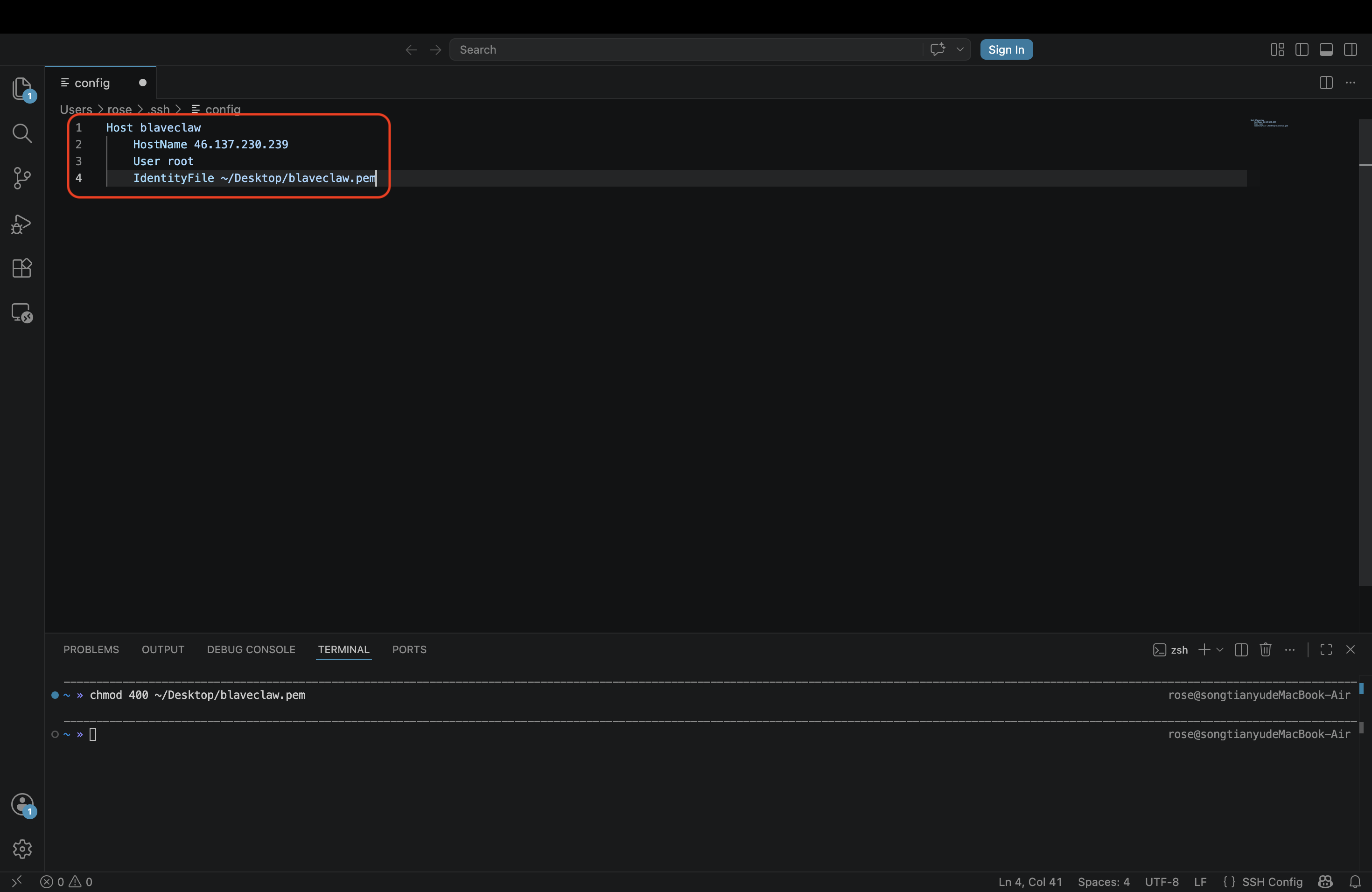 SSH config pasted