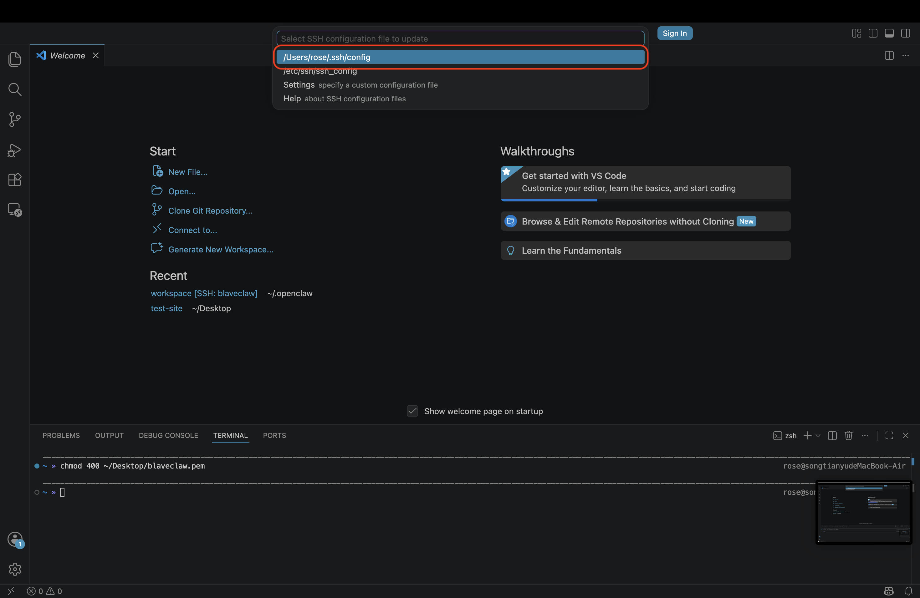 Select SSH config file