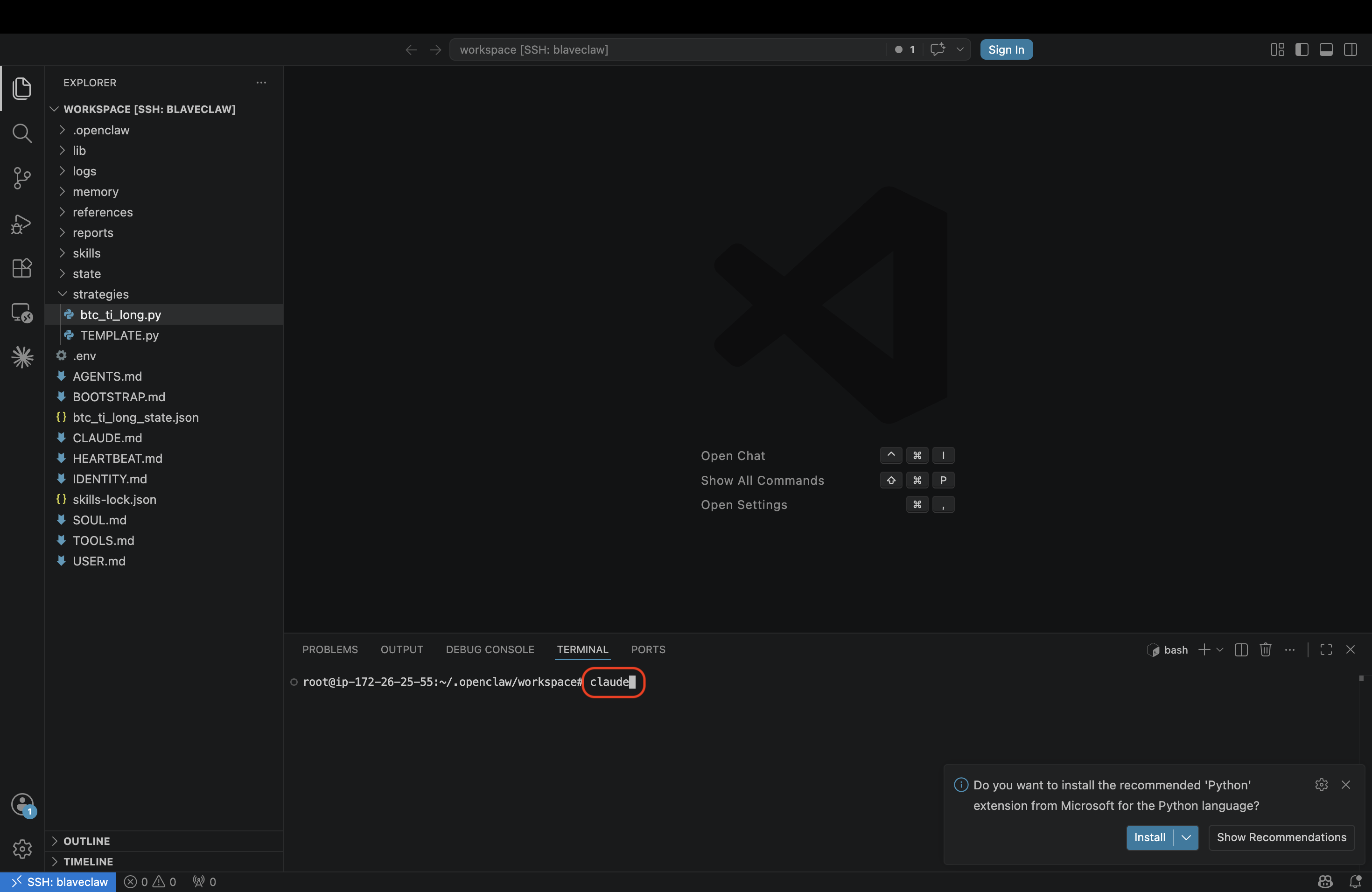 Run claude in VS Code terminal